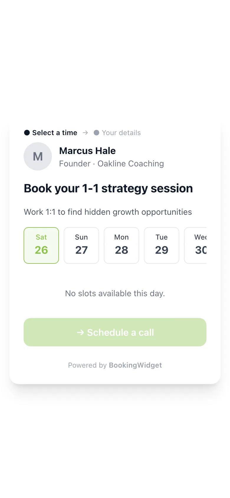 The booking widget on a phone.