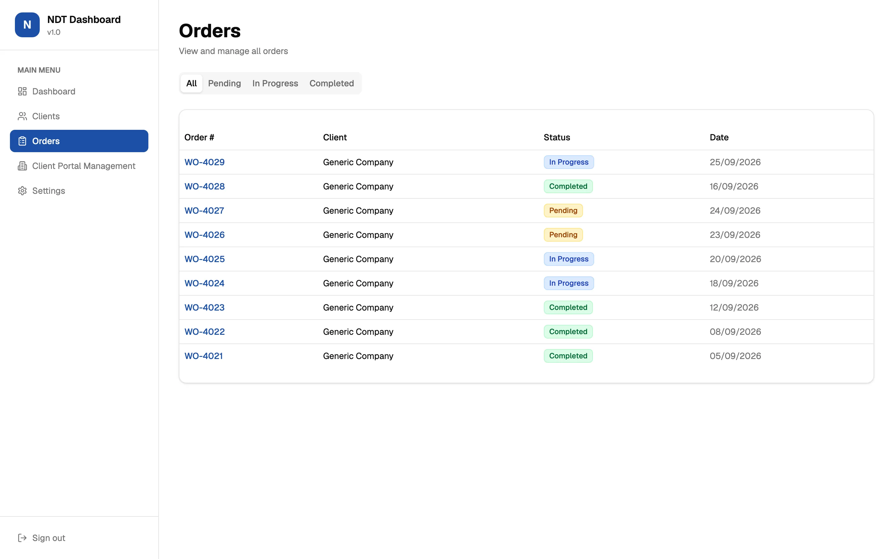 All orders, newest first.