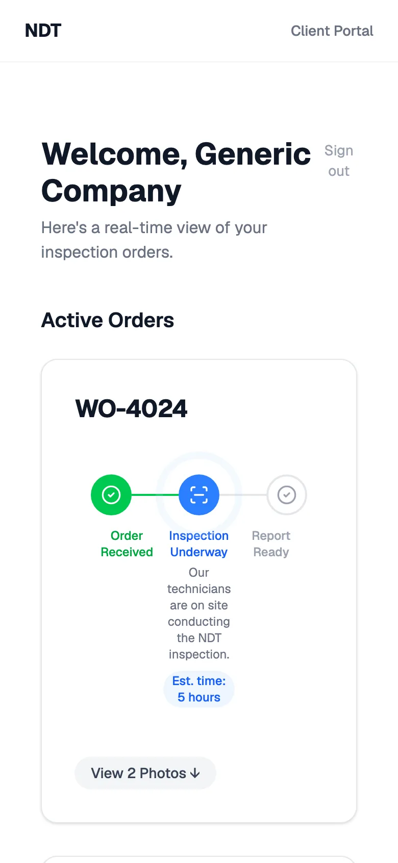 The client portal on a phone.