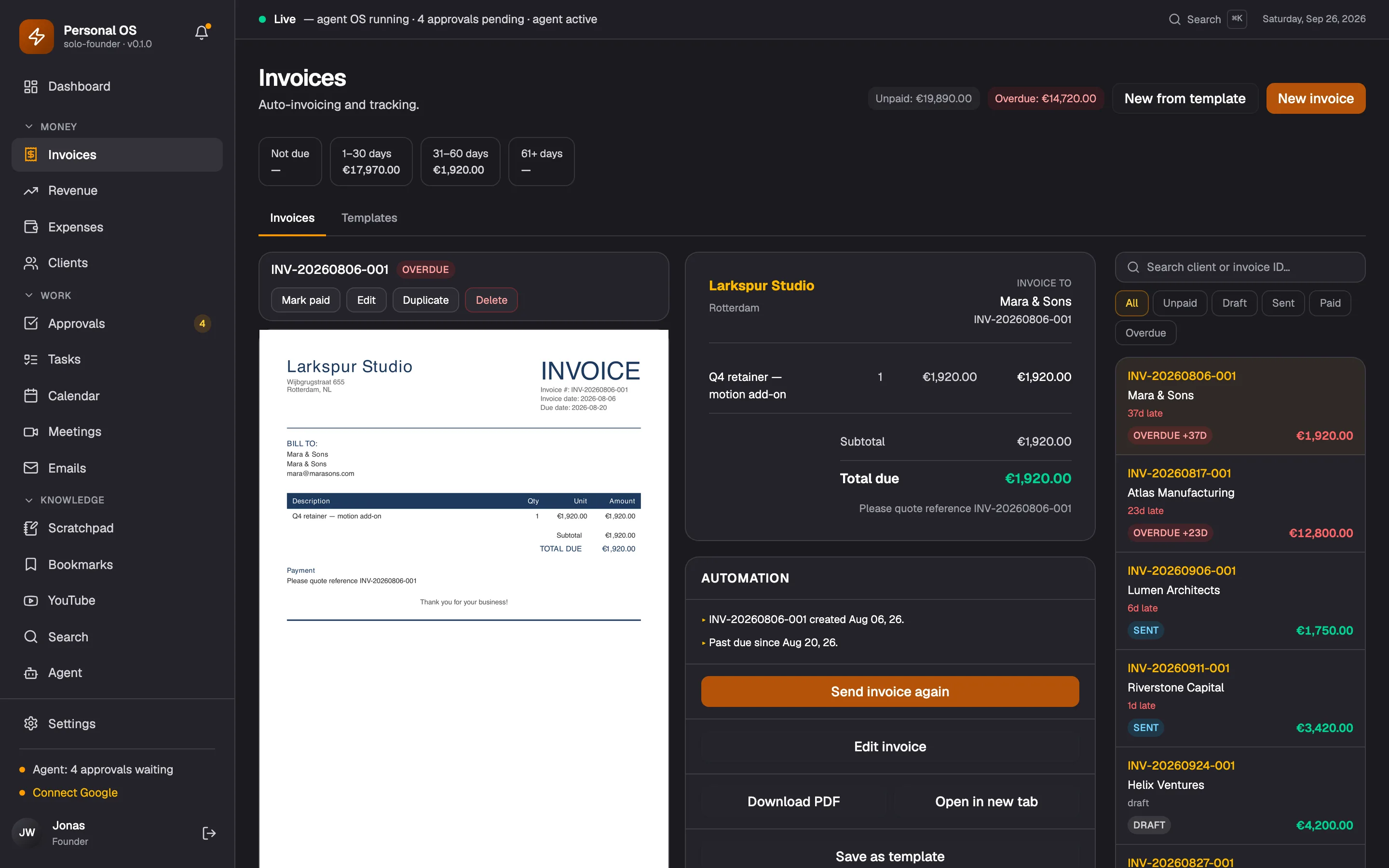 Invoice and its PDF.